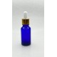 20 ml Mavi Cam Damlalıklı Şişe Gold Kapak Beyaz Emzik