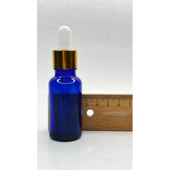 20 ml Mavi Cam Damlalıklı Şişe Gold Kapak Beyaz Emzik