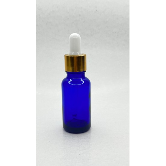 20 ml Mavi Cam Damlalıklı Şişe Gold Kapak Siyah Emzik