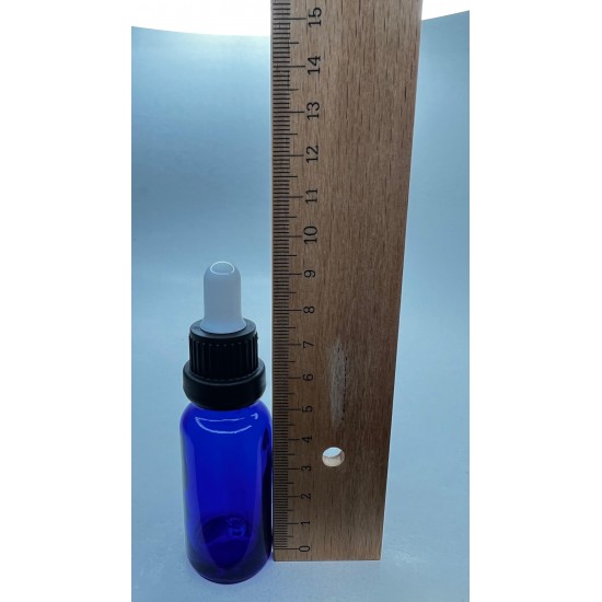 20 ml Mavi Cam Damlalıklı Şişe Siyah Kapak Beyaz Emzik