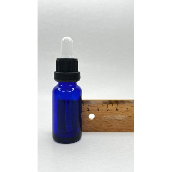 20 ml Mavi Cam Damlalıklı Şişe Siyah Kapak Beyaz Emzik
