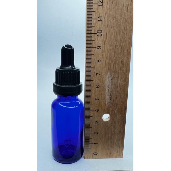 20 ml Mavi Cam Damlalıklı Şişe Siyah Kapak Siyah Emzik