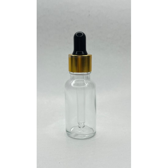 20 ml Şeffaf Cam Damlalıklı Şişe Gold Kapak Siyah Emzik