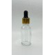 20 ml Şeffaf Cam Damlalıklı Şişe Gold Kapak Siyah Emzik