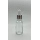 20 ml Şeffaf Cam Damlalıklı Şişe Gümüş Kapak Beyaz Emzik