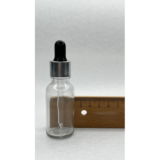 20 ml Şeffaf Cam Damlalıklı Şişe Gümüş Kapak Siyah Emzik