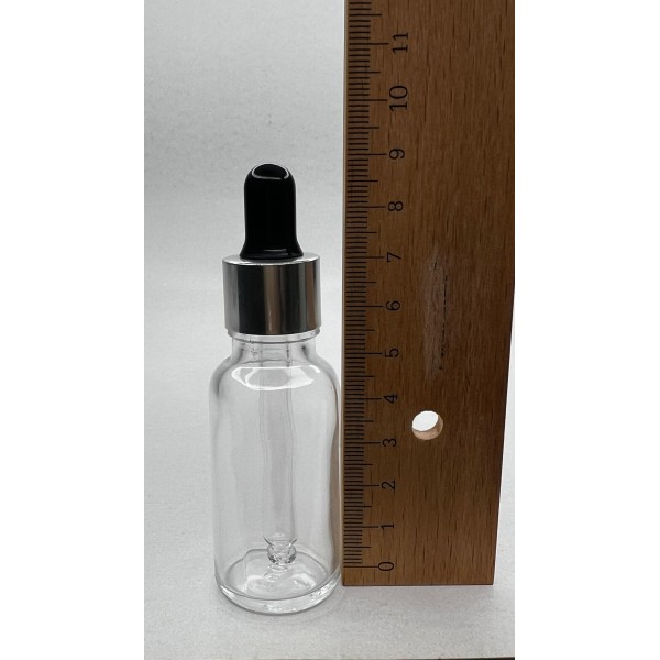 20 ml Şeffaf Cam Damlalıklı Şişe Gümüş Kapak Siyah Emzik