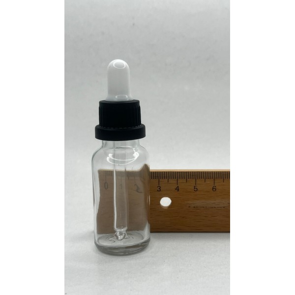 20 ml Şeffaf Cam Damlalıklı Şişe Siyah Kapak Beyaz Emzik