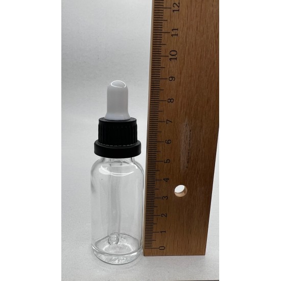 20 ml Şeffaf Cam Damlalıklı Şişe Siyah Kapak Beyaz Emzik