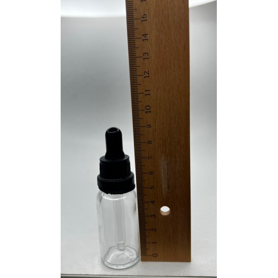 20 ml Şeffaf Cam Damlalıklı Şişe Siyah Kapak Siyah Emzik