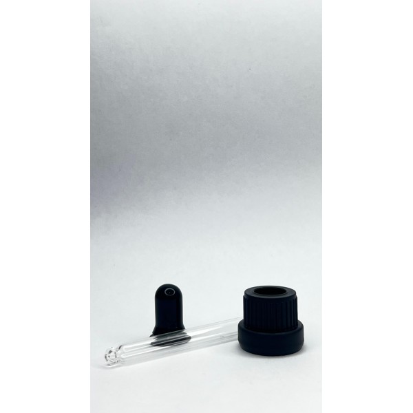 20 ml Şeffaf Cam Damlalıklı Şişe Siyah Kapak Siyah Emzik
