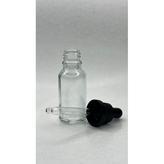 20 ml Şeffaf Cam Damlalıklı Şişe Siyah Kapak Siyah Emzik