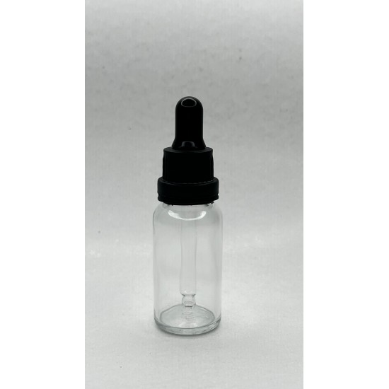 20 ml Şeffaf Cam Damlalıklı Şişe Siyah Kapak Siyah Emzik