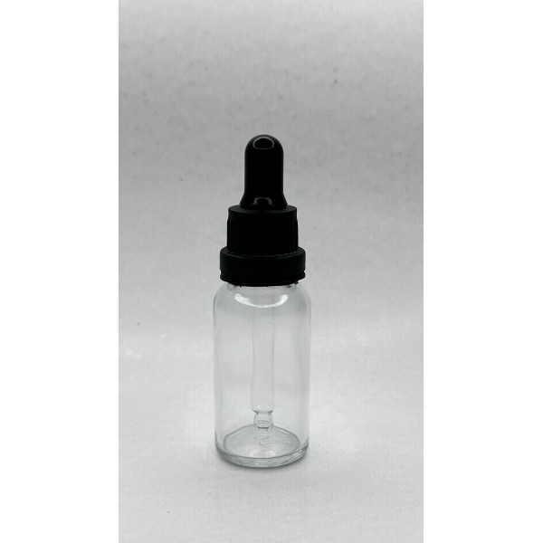 20 ml Şeffaf Cam Damlalıklı Şişe Siyah Kapak Siyah Emzik