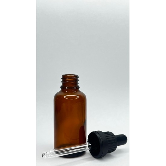 30 ml Kahverengi Cam Damlalıklı Şişe Siyah Kapak Siyah Emzik
