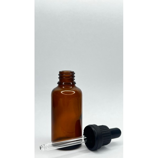 30 ml Kahverengi Cam Damlalıklı Şişe Siyah Kapak Siyah Emzik