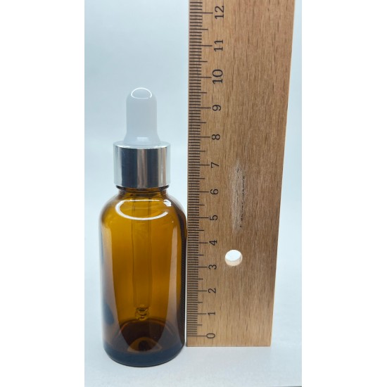 30 ml Kahverengi Cam Damlalıklı Şişe Gümüş Kapak Beyaz Emzik
