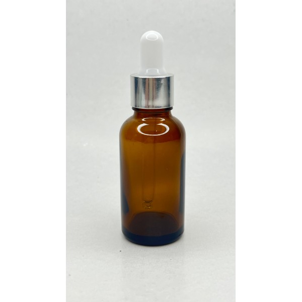30 ml Kahverengi Cam Damlalıklı Şişe Gümüş Kapak Beyaz Emzik