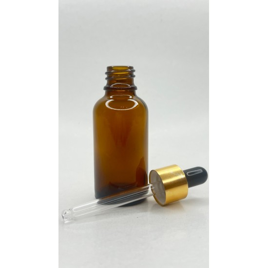 30 ml Kahverengi Cam Damlalıklı Şişe Gold Kapak Siyah Emzik