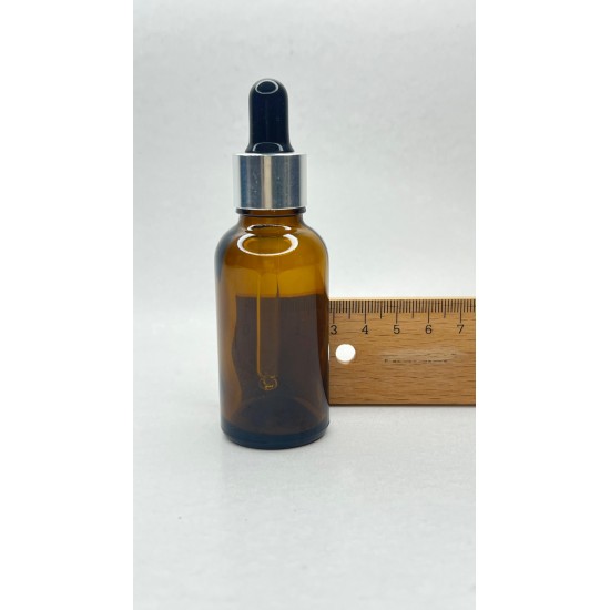 30 ml Kahverengi Cam Damlalıklı Şişe Gümüş Kapak Siyah Emzik