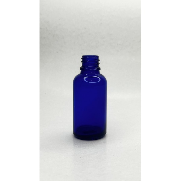30 ml Mavi Cam Damlalıklı Şişe Gümüş Kapak Beyaz Emzik