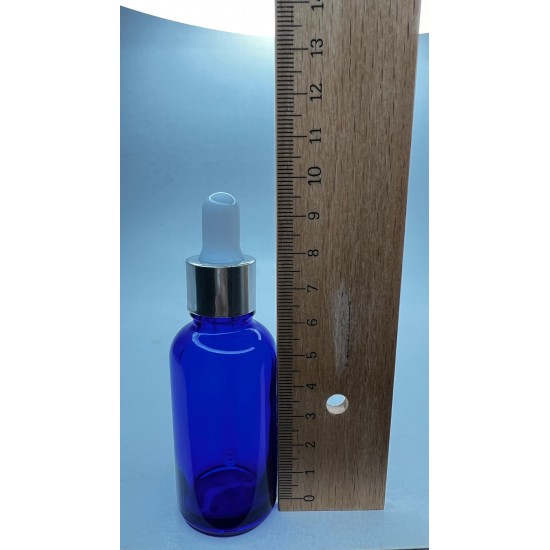30 ml Mavi Cam Damlalıklı Şişe Gümüş Kapak Beyaz Emzik