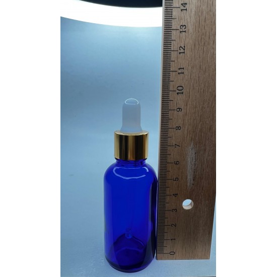 30 ml Mavi Cam Damlalıklı Şişe Gold Kapak Beyaz Emzik