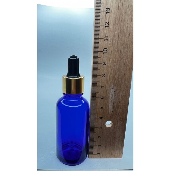 30 ml Mavi Cam Damlalıklı Şişe Gold Kapak Siyah Emzik