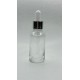 30 ml Şeffaf Cam Damlalıklı Şişe Gümüş Kapak Beyaz Emzik