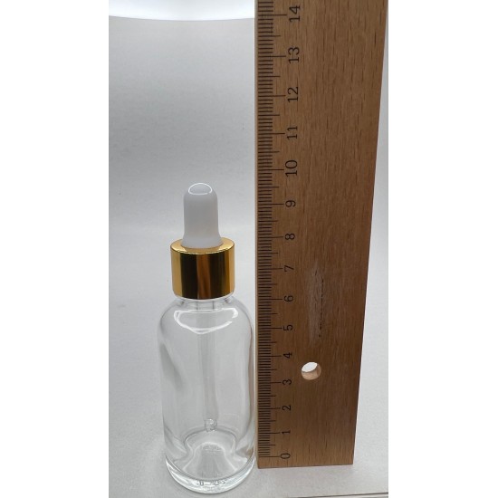 30 ml Şeffaf Cam Damlalıklı Şişe Gold Kapak Beyaz Emzik