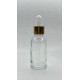 30 ml Şeffaf Cam Damlalıklı Şişe Gold Kapak Beyaz Emzik