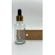 30 ml Şeffaf Cam Damlalıklı Şişe Gold Kapak Siyah Emzik