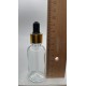 30 ml Şeffaf Cam Damlalıklı Şişe Gold Kapak Siyah Emzik