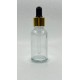 30 ml Şeffaf Cam Damlalıklı Şişe Gold Kapak Siyah Emzik