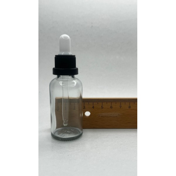 30 ml Şeffaf Cam Damlalıklı Şişe Siyah Kapak Beyaz Emzik