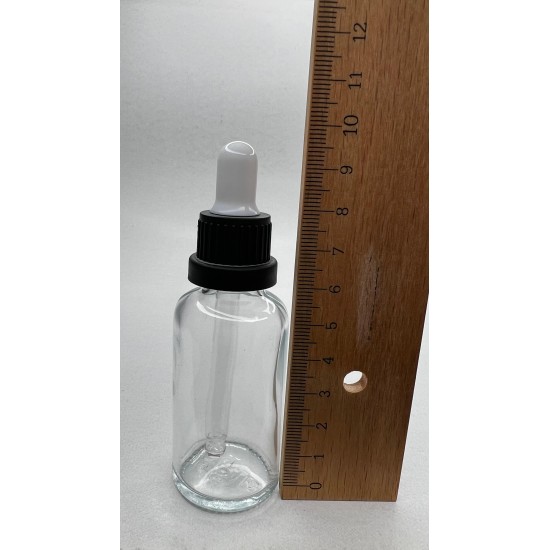 30 ml Şeffaf Cam Damlalıklı Şişe Siyah Kapak Beyaz Emzik