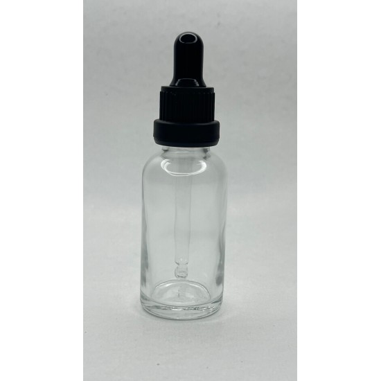 30 ml Şeffaf Cam Damlalıklı Şişe Siyah Kapak Siyah Emzik