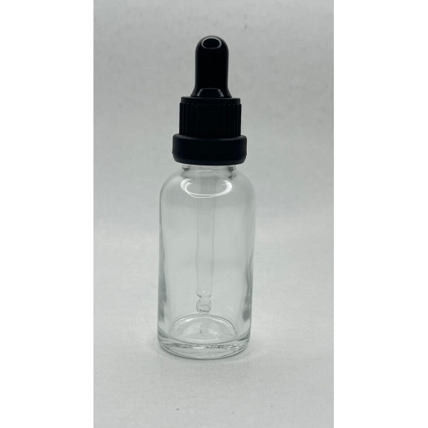 30 ml Şeffaf Cam Damlalıklı Şişe Siyah Kapak Siyah Emzik