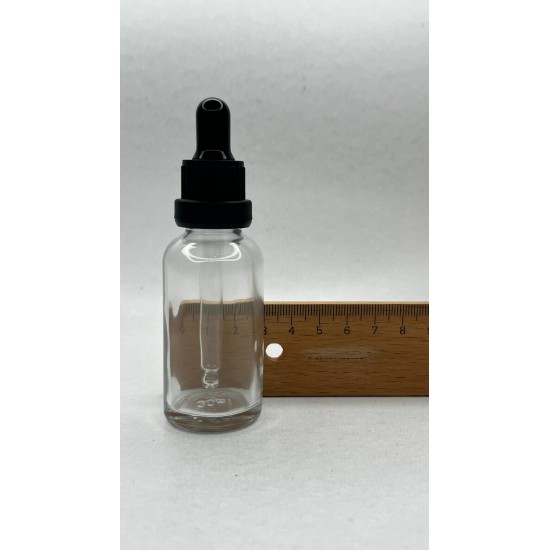 30 ml Şeffaf Cam Damlalıklı Şişe Siyah Kapak Siyah Emzik