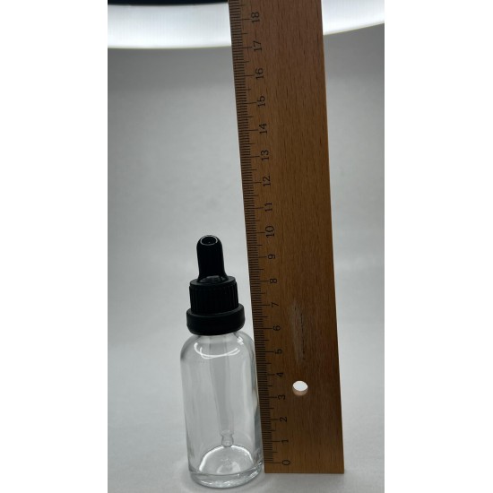 30 ml Şeffaf Cam Damlalıklı Şişe Siyah Kapak Siyah Emzik