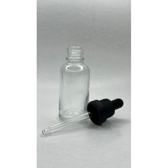 30 ml Şeffaf Cam Damlalıklı Şişe Siyah Kapak Siyah Emzik