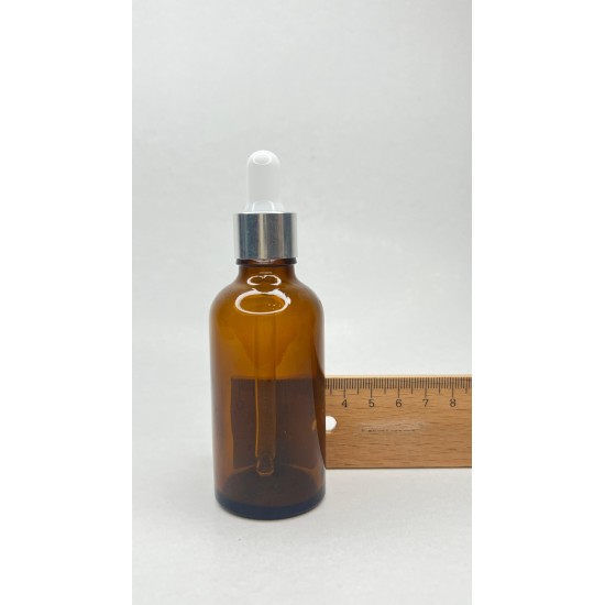 50 ml Kahverengi Cam Damlalıklı Şişe Gümüş Kapak Beyaz Emzik