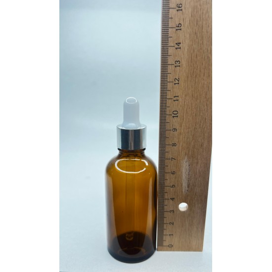 50 ml Kahverengi Cam Damlalıklı Şişe Gümüş Kapak Beyaz Emzik