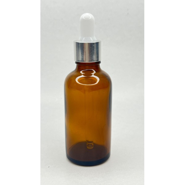 50 ml Kahverengi Cam Damlalıklı Şişe Gümüş Kapak Beyaz Emzik