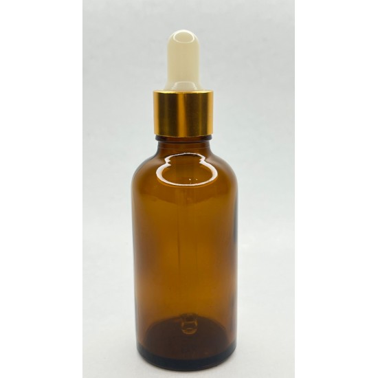 50 ml Kahverengi Cam Damlalıklı Şişe Gold Kapak Beyaz Emzik