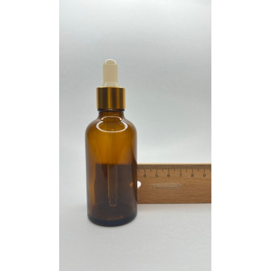 50 ml Kahverengi Cam Damlalıklı Şişe Gold Kapak Beyaz Emzik