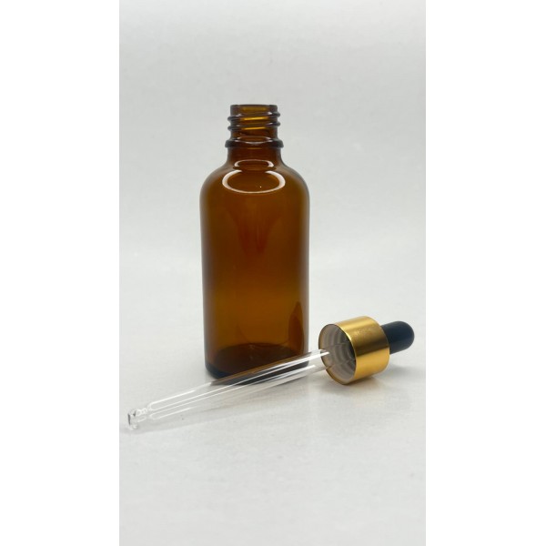 50 ml Kahverengi Cam Damlalıklı Şişe Gold Kapak Siyah Emzik