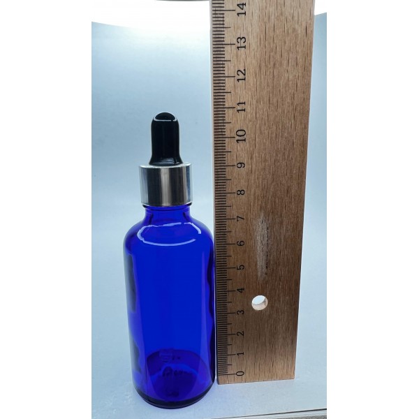 50ml Mavi Cam Damlalıklı Şişe Gümüş Kapak Siyah Emzik