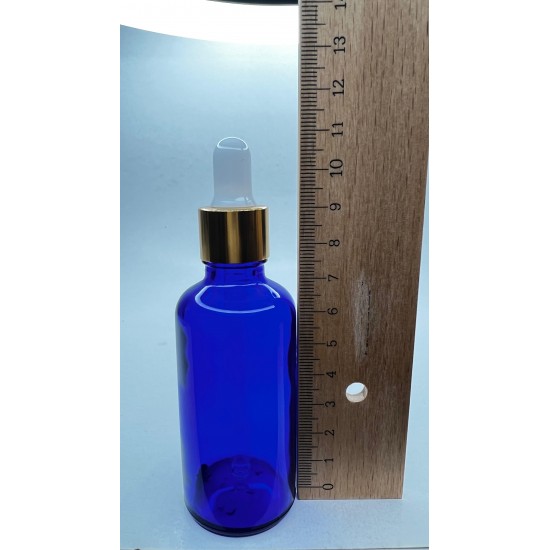 50 ml Mavi Cam Damlalıklı Şişe Gold Kapak Beyaz Emzik