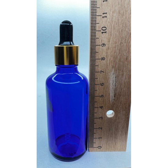 50 ml Mavi Cam Damlalıklı Şişe Gold Kapak Siyah Emzik